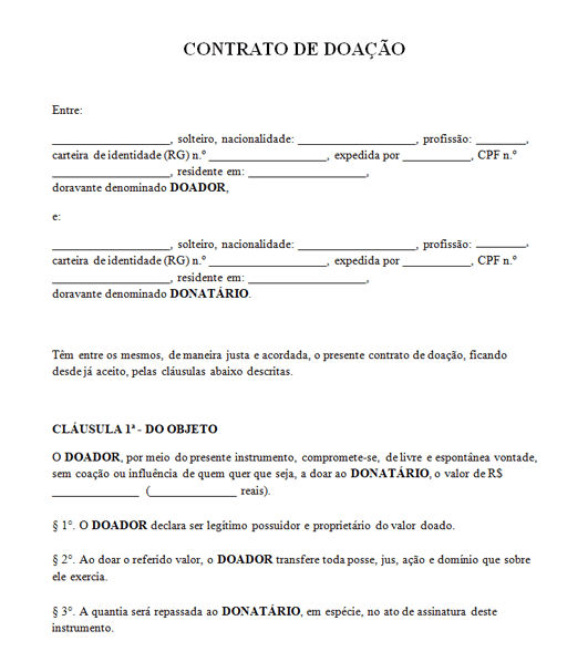 Modelo de Contrato de Doação de Dinheiro | Word e PDF Modelo de Contrato de Doação de Dinheiro | Word e PDF