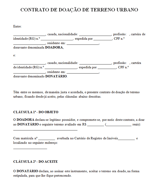Modelo de Contrato de Doação de Terreno | Word e PDF Modelo de Contrato de Doação de Terreno | Word e PDF
