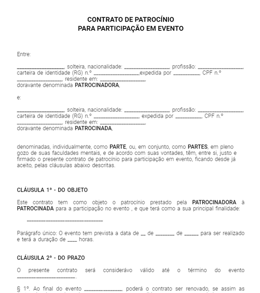 Contrato de Patrocínio para Participação em Evento