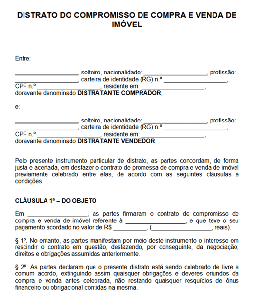 Modelo de Distrato de Compra e Venda | Word e PDF